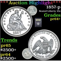 ***Auction Highlight*** 1857-p Seated Liberty Quarter 25c Graded Choice+ Proof By USCG (fc)