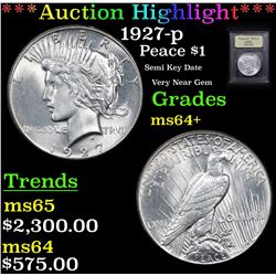 ***Auction Highlight*** 1927-p Peace Dollar $1 Graded Gem++ Unc Rd By USCG (fc)