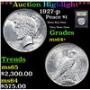 Image 1 : ***Auction Highlight*** 1927-p Peace Dollar $1 Graded Gem++ Unc Rd By USCG (fc)