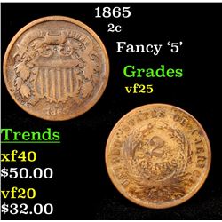 1865 Two Cent Piece 2c Grades vf+