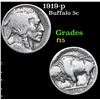 Image 1 : 1919-p Buffalo Nickel 5c Grades f+