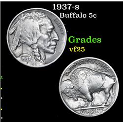 1937-s Buffalo Nickel 5c Grades vf+