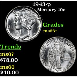 1943-p Mercury Dime 10c Grades GEM++ Unc