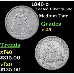 1846-o Seated Half Dollar 50c Grades vf+