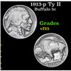 Image 1 : 1913-p Ty II Buffalo Nickel 5c Grades vf+