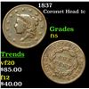 Image 1 : 1837 Coronet Head Large Cent 1c Grades f+