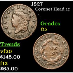 1827 Coronet Head Large Cent 1c Grades f+