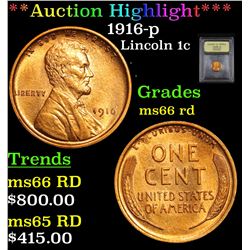 ***Auction Highlight*** 1916-p Lincoln Cent 1c Graded GEM+ Unc RD By USCG (fc)