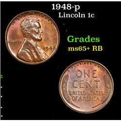 1948-p Lincoln Cent 1c Grades Gem+ Unc RB