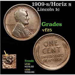 1909-s/Horiz s Lincoln Cent 1c Grades vf+