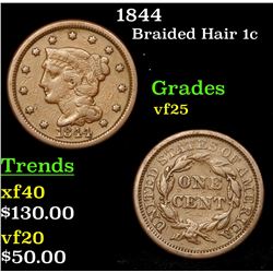 1844 Braided Hair Large Cent 1c Grades vf+