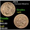 Image 1 : 1824 Coronet Head Large Cent 1c Grades vg+