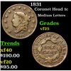 Image 1 : 1831 Coronet Head Large Cent 1c Grades vf+