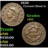 Image 1 : 1830 Coronet Head Large Cent 1c Grades vf+