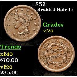 1852 Braided Hair Large Cent 1c Grades vf++