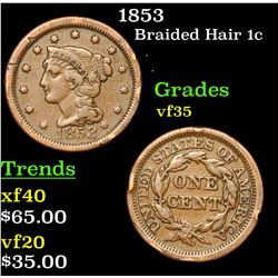 1853 Braided Hair Large Cent 1c Grades vf++