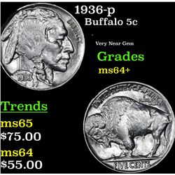 1936-p Buffalo Nickel 5c Grades Choice+ Unc