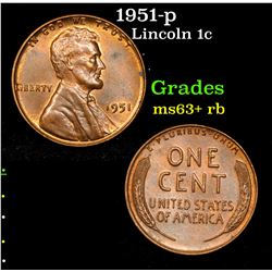 1951-p Lincoln Cent 1c Grades Select+ Unc RB