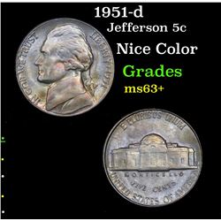 1951-d Jefferson Nickel 5c Grades Select+ Unc