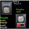Image 1 : PCGS 1922-p Peace Dollar $1 Graded ms63 By PCGS