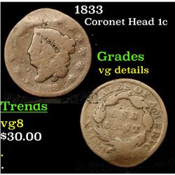 1833 Coronet Head Large Cent 1c Grades vg details