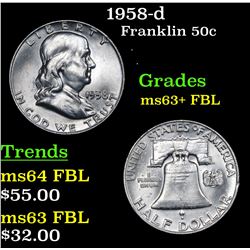 1958-d Franklin Half Dollar 50c Grades Select Unc+ FBL