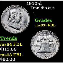 1950-d Franklin Half Dollar 50c Grades Select Unc+ FBL