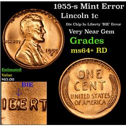 1955-s Mint Error Lincoln Cent 1c Grades Choice+ Unc RD