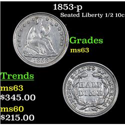 1853-p Seated Liberty Half Dime 1/2 10c Grades Select Unc