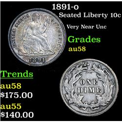 1891-o Seated Liberty Dime 10c Grades Choice AU/BU Slider