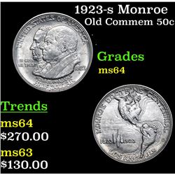 1923-s Monroe Old Commem Half Dollar 50c Grades Choice Unc