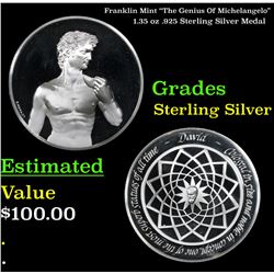 Franklin Mint "The Genius Of Michelangelo" 1.35 oz .925 Sterling Silver Medal Grades