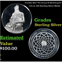 Franklin Mint  The Genius Of Michelangelo  1.35 oz .925 Sterling Silver Medal Grades