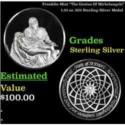 Franklin Mint  The Genius Of Michelangelo  1.35 oz .925 Sterling Silver Medal Grades