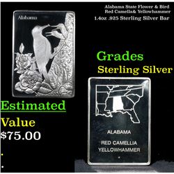 Alabama State Flower & Red Camella& Yellowhammer 1.4oz .925 Sterling Silver Bar Grades