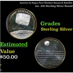 America In Sapce First Weather Research Satellite 1oz. .925 Sterling Silver Round Grades