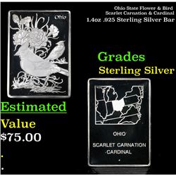 Ohio State Flower & Bird Scarlet Carnation & Cardinal 1.4oz .925 Sterling Silver Bar Grades