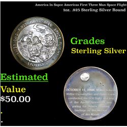 America In Sapce Americas First Three Man Space Flight 1oz. .925 Sterling Silver Round Grades