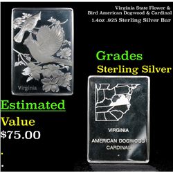 Virginia State Flower & Bird American Dogwood & Cardinal 1.4oz .925 Sterling Silver Bar Grades