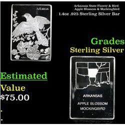 Arkansas State Flower & Bird Apple Blossom & Mockingbird 1.4oz .925 Sterling Silver Bar Grades