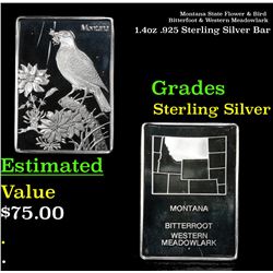 Montana State Flower & Bird Bitterfoot & Western Meadowlark 1.4oz .925 Sterling Silver Bar Grades