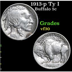 1913-p Ty I Buffalo Nickel 5c Grades VF