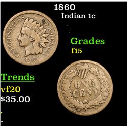 1860 Indian Cent 1c Grades f