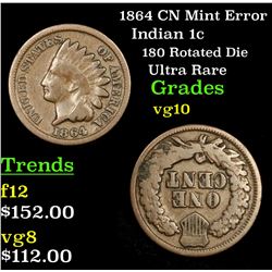 1864 CN Mint Error Indian Cent 1c Grades vg