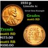 Image 1 : 1931-p Lincoln Cent 1c Grades gem+ unc rd