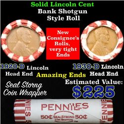 Mixed small cents 1c orig shotgun roll, 1920-d Wheat Cent, 1930-d Wheat Cent other end