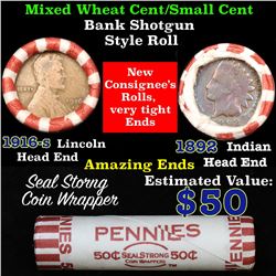 Mixed small cents 1c orig shotgun roll,1916-d Wheat Cent,1892 Indian Cent other end