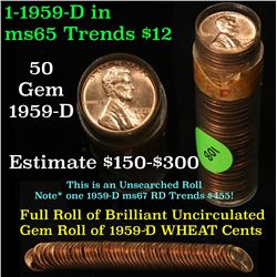 Full roll of 1959-d Lincoln Cents 1c Uncirculated Condition . .