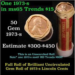 Uncirculated small cents 1c orig shotgun roll, 1973-s . .