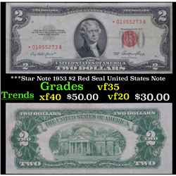 ***Star Note 1953 $2 Red Seal United States Note Grades vf++